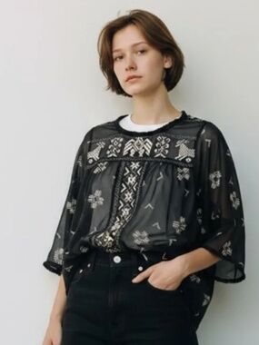 Maison Le Femme Selon Marie Scotch & Soda Mademoiselle Sheer Aztec Boho blouse M